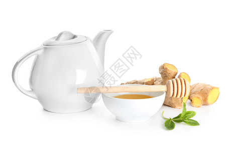 美味的茶有蜂蜜和姜汁图片