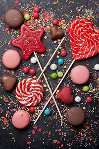 多彩的糖果棒糖马卡龙糖图片