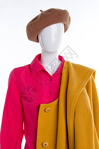时尚衬衫贝雷帽和外套女黄色羊绒大衣红色上衣图片