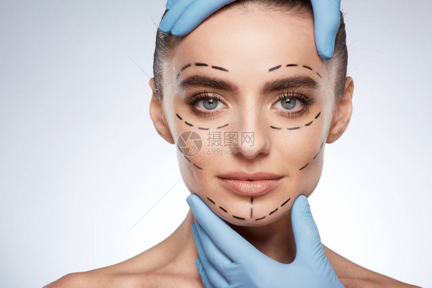 美容肖像有吸引力的女整形外科概念面图片