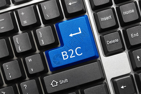 概念键盘的特写视图B2C蓝键背景图片