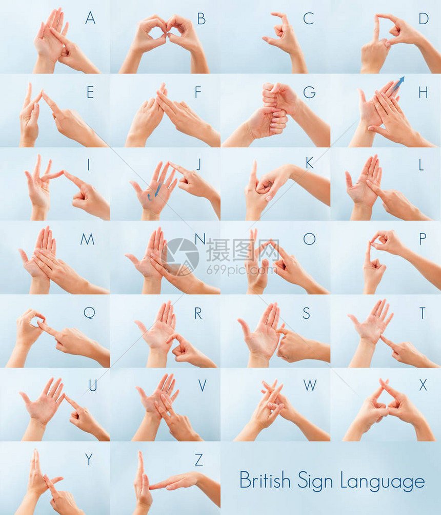 美国手语女手举着D字隔着蓝图片