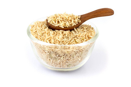 白色背景中的糙米健康食品图片