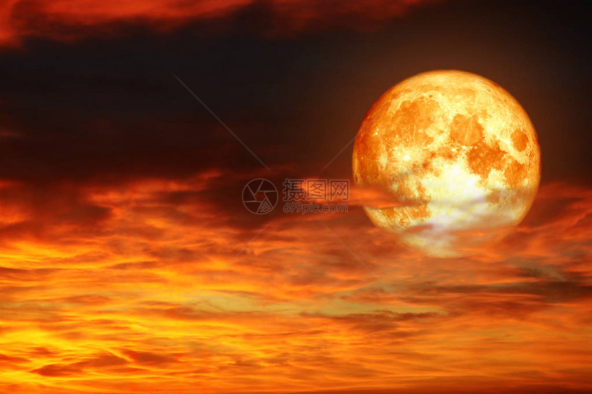 超级满血月背热红橙云图片