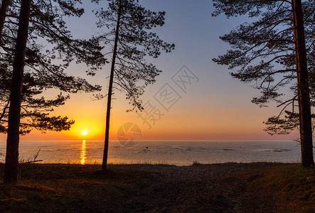 波罗的海清晨金色阴影在海面上日出全图片