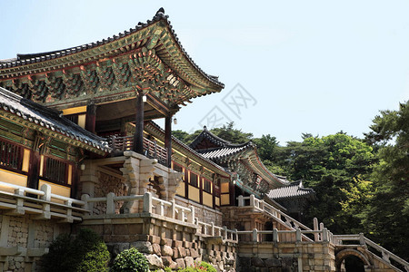 韩国佛寺联合国科教文组织传统老佛寺背景图片