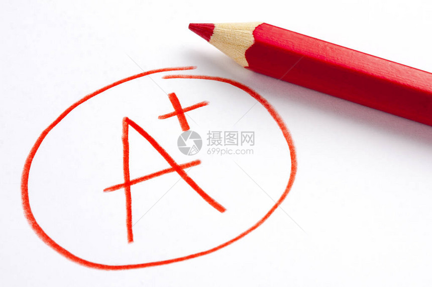 红铅笔和APlus等级标记图片