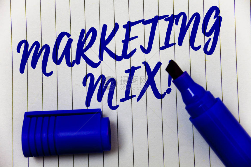 显示营销组合激励电话的书写笔记商业照片展示在市场上推广品牌产品的行动标记笔帽粗体荧光笔衬里背景图片
