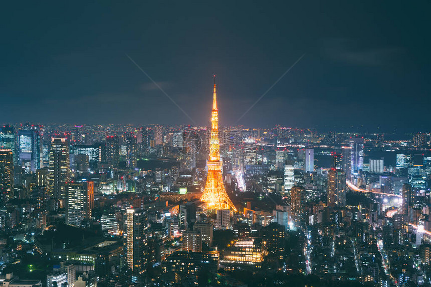 黄昏的日本城市景观东京塔周围的东京商业大楼景观日本商业区图片