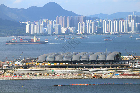 2017日在香港的珠海澳门香港大桥机场湾建设机场湾正在进行填海工程背景图片