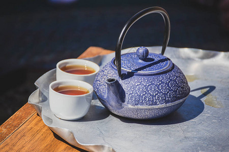 蓝色茶壶背景图片