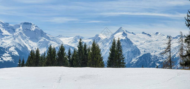 阿尔卑斯山的冬季全景图片