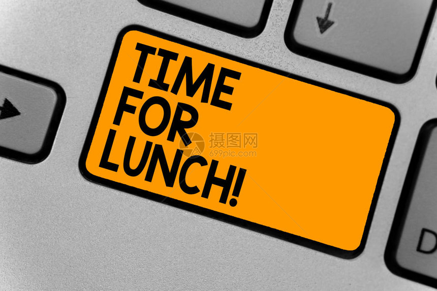 文字书写文本午餐时间瞬间吃饭的商业理念下班休息放松吃喝休息键盘橙色键意图创建计算机图片