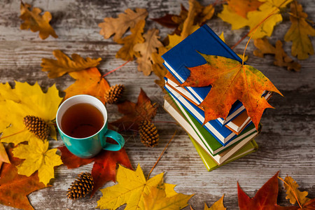 秋天一杯茶书彩色图片