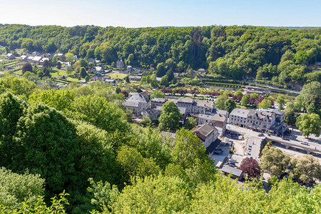 从高处向城市宽望绿树和中世纪建筑图片