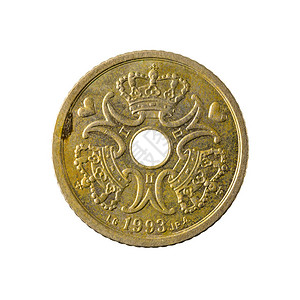 1枚丹麦克朗硬币1993年白背景背景图片