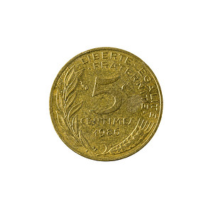 5枚法国硬币1986年在白色背景图片
