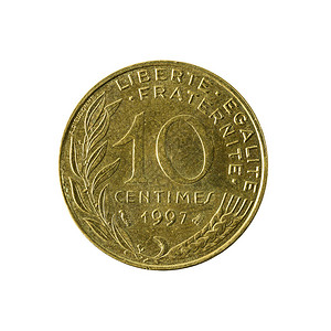 10枚法国硬币1997年白背景图片