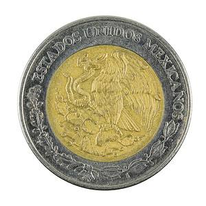 5枚墨西哥比索硬币2001年在白色背景图片