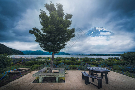 位于日本藤井田云间富士峰的川口子湖附近的图片