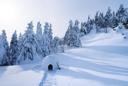 景观与雪屋极端的房子山里的冬天图片