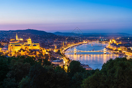 暮色中的布达佩斯全景背景图片