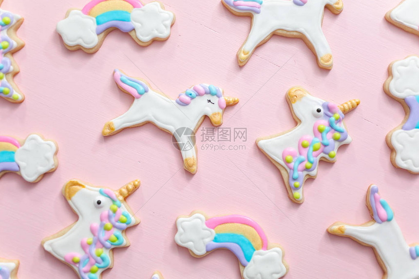 独角兽糖饼干装饰用粉红背景图片