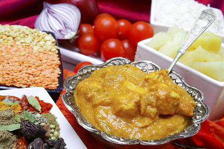 传统印度咖喱餐高清图片