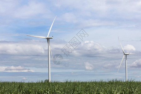 风力发电机发电在风力发电站替代能源与蓝天图片