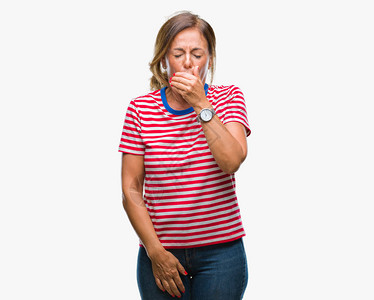 患有偏僻背景感觉不舒服和咳嗽等感冒或支气管炎症状的中年高图片