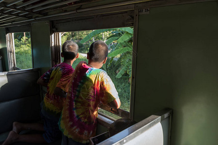 Ratchasima或Korat的车窗外看自然景色的列车中图片