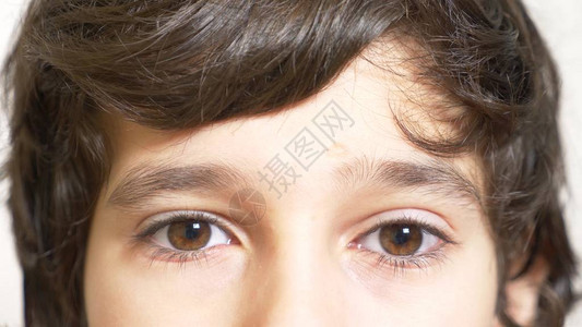 一个男孩棕色的眼睛长着黑色的睫毛特写图片