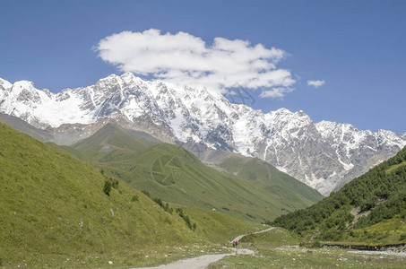 冰川Shkhara和Inguri河谷图片