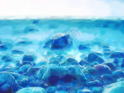 油画效果海岸海洋海岸线上的石图片
