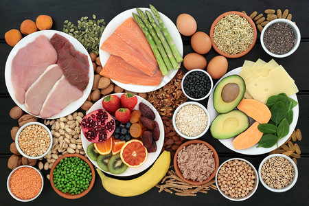 为健身者提供高蛋白质的超级食物背景图片