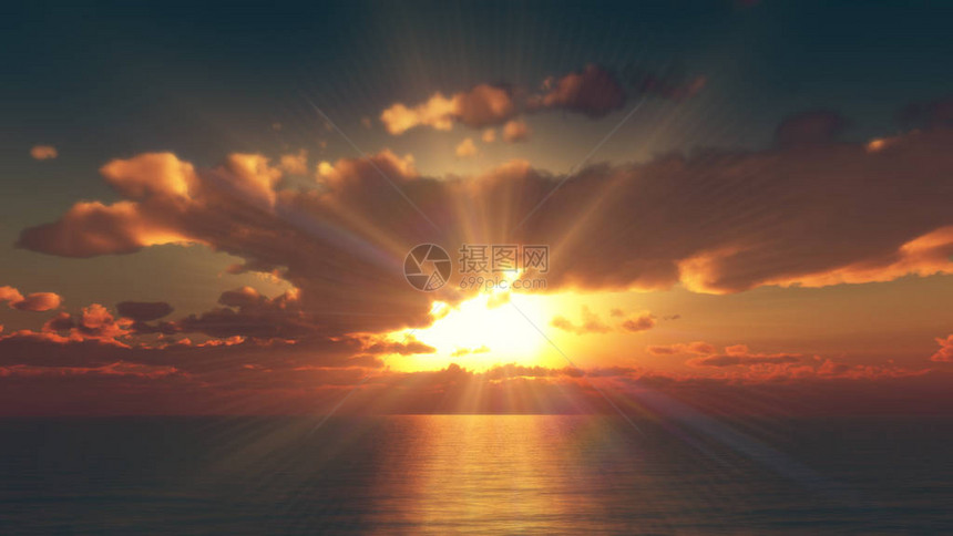 海洋中的金色夕阳图片