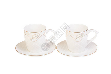 两杯白瓷茶咖啡杯加碟子图片
