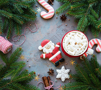 带有棉花糖和姜面包饼干的热巧克力圣诞图片