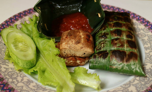 游浆豆腐香蕉叶里有印尼烤饭豆腐背景