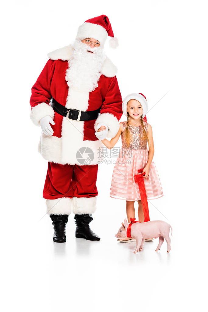 圣诞老人和小孩带着拴在图片