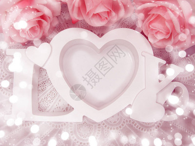 贺卡爱情人节有心和玫瑰花背景图片