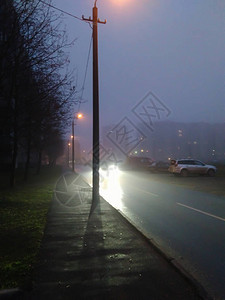 傍晚雾中的城市街道图片