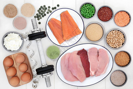 高蛋白质的健美运动员的健康食品图片