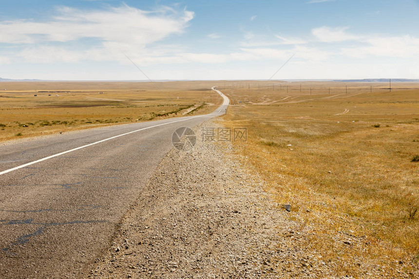 蒙古美丽的风景戈壁沙漠的白沥青路Sayshand图片