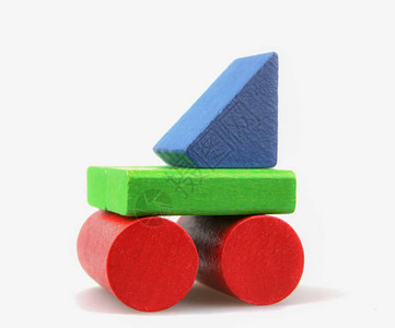 彩色木制积木玩具上白色孤立图片