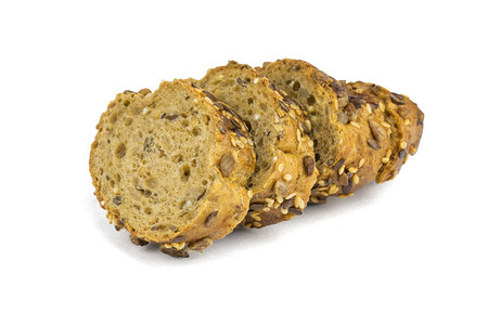 面包片和麦片粗面粉在白色背景中被孤立肉食用粗面背景图片