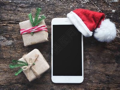 带圣诞帽的智能手机图片