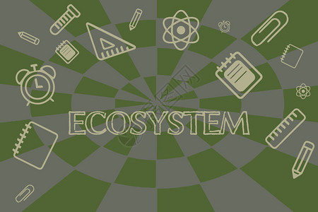 概念手写显示生态系统商业照片展示相互作用的生物群落和环境学校用品在上边和背景