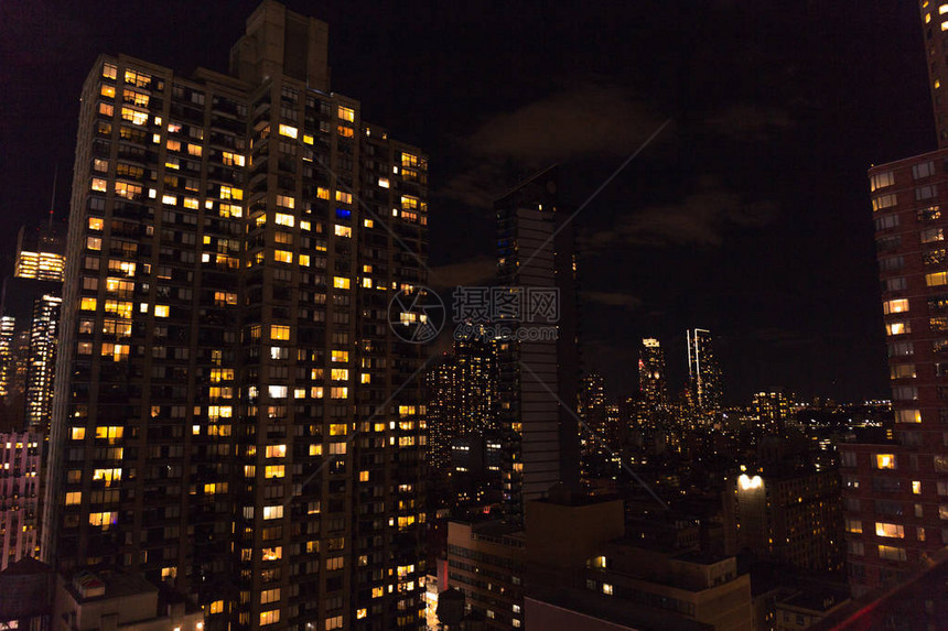 纽约城市的城市景点晚图片