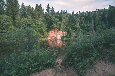 拉脱维亚Amata河和绿树林沿背景图片